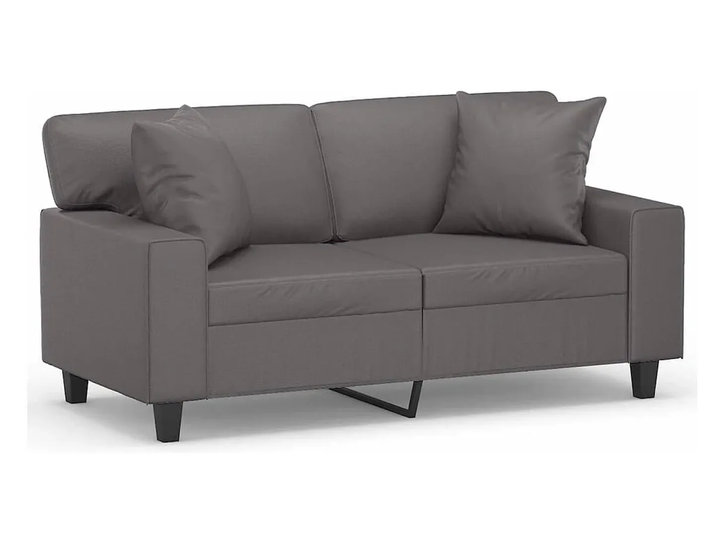 Sofá de 2 plazas con cojines cuero sintético gris 120 cm