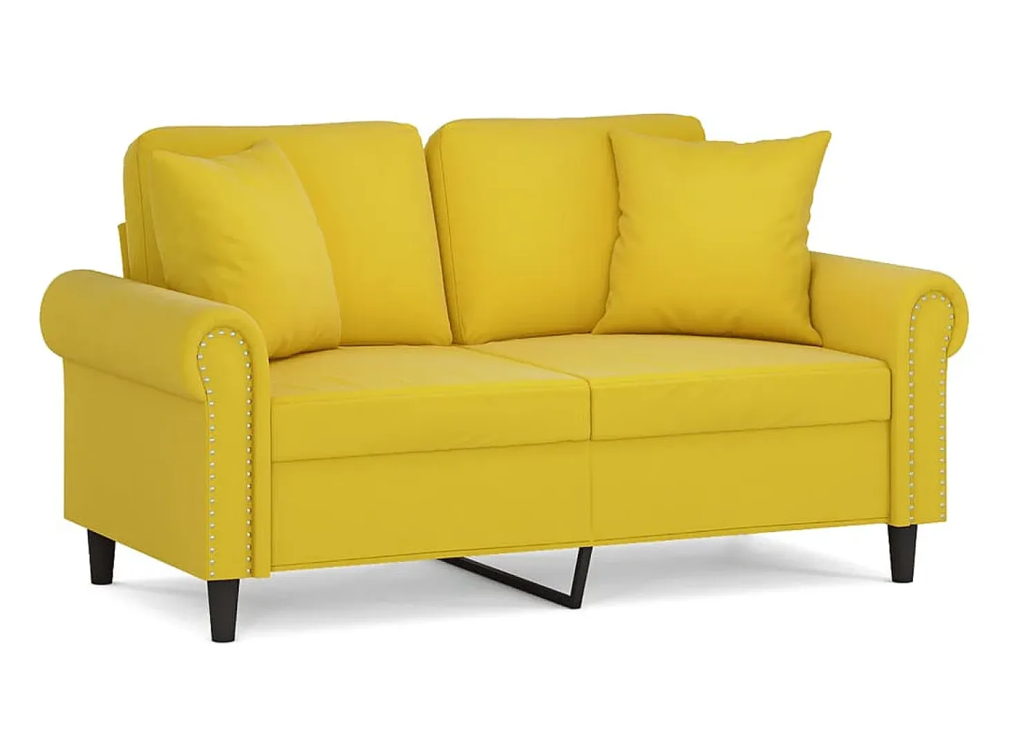 Sofá de 2 plazas con cojines terciopelo amarillo 120 cm