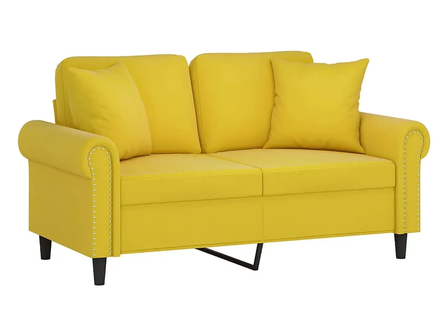Sofá de 2 plazas con cojines terciopelo amarillo 120 cm
