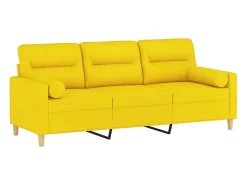 Sofá de 3 plazas con cojines tela amarillo claro 180 cm