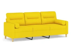 Sofá de 3 plazas con cojines tela amarillo claro 180 cm