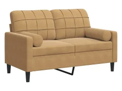Sofá de 2 plazas con cojines terciopelo marrón 120 cm