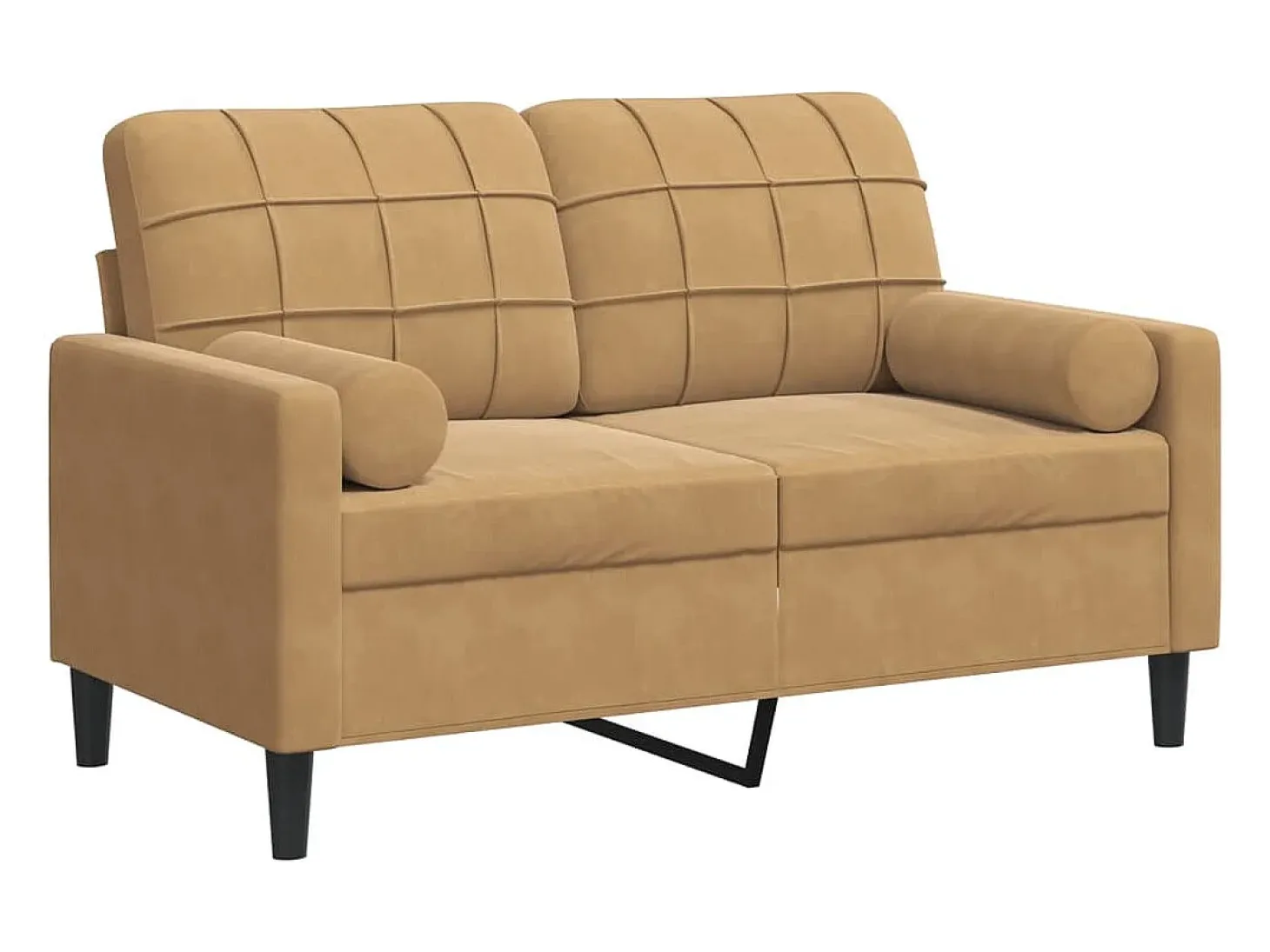 Sofá de 2 plazas con cojines terciopelo marrón 120 cm