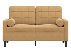 Sofá de 2 plazas con cojines terciopelo marrón 120 cm