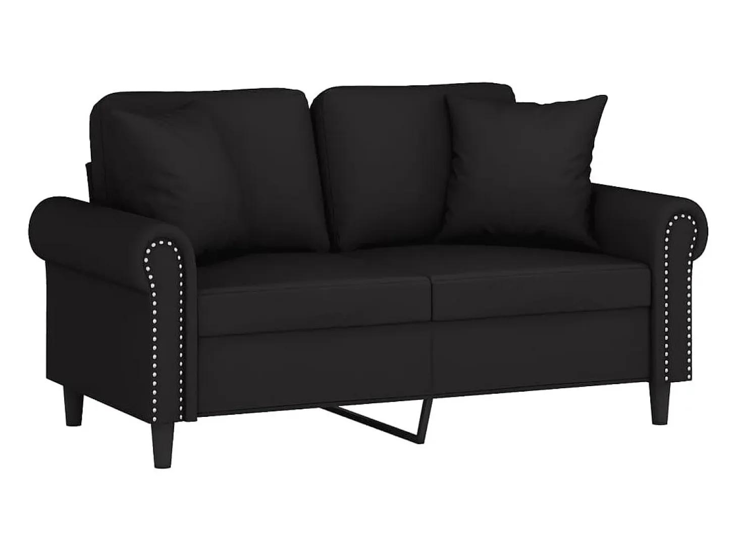 Sofá de 2 plazas con cojines terciopelo negro 120 cm
