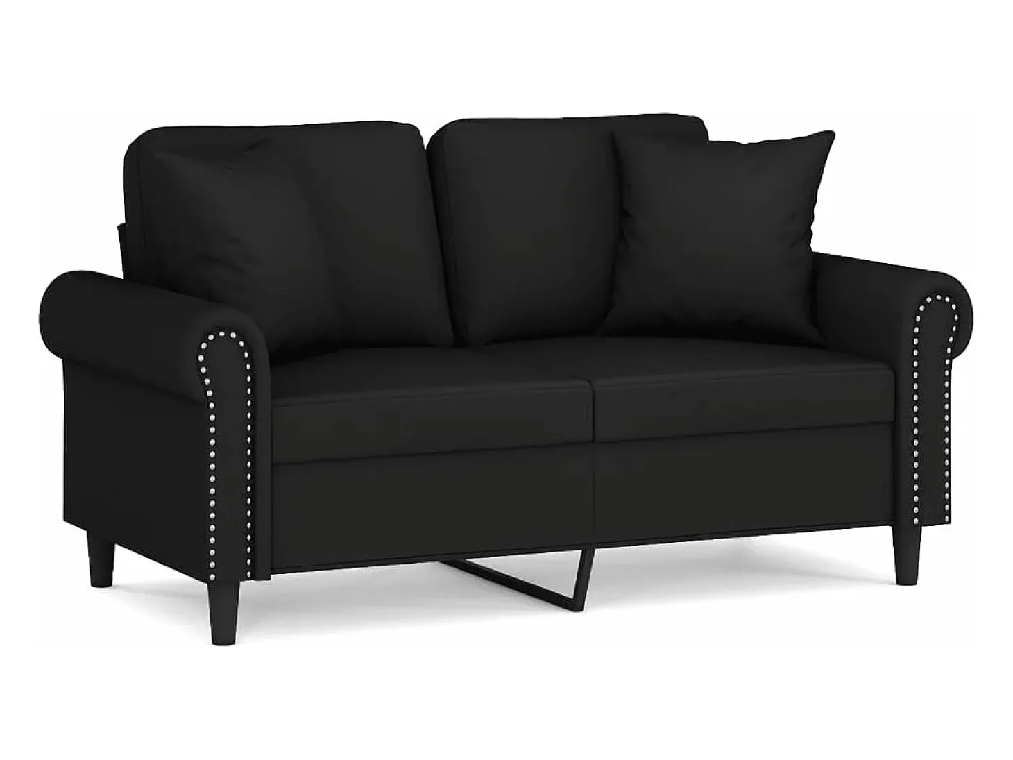 Sofá de 2 plazas con cojines terciopelo negro 120 cm