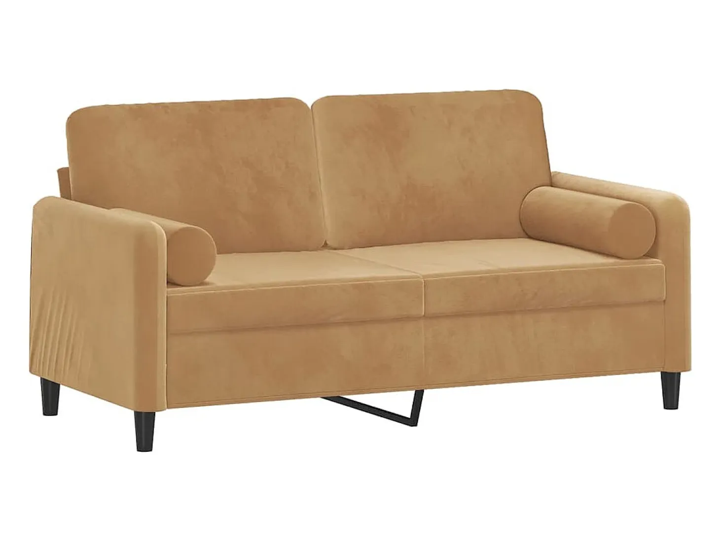 Sofá de 2 plazas con cojines terciopelo marrón 140 cm