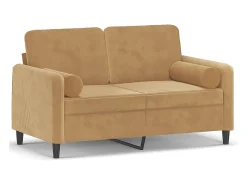 Sofá de 2 plazas con cojines terciopelo marrón 120 cm
