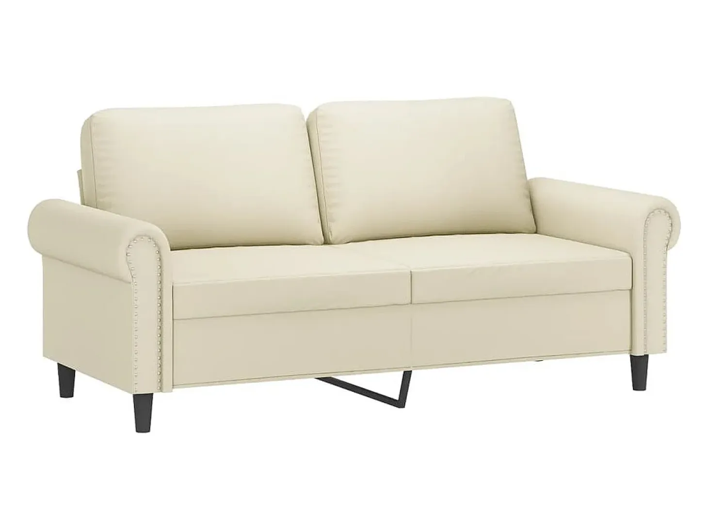 Sofá de 2 plazas con cojines cuero sintético color crema 140 cm