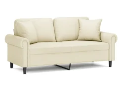 Sofá de 2 plazas con cojines cuero sintético color crema 140 cm