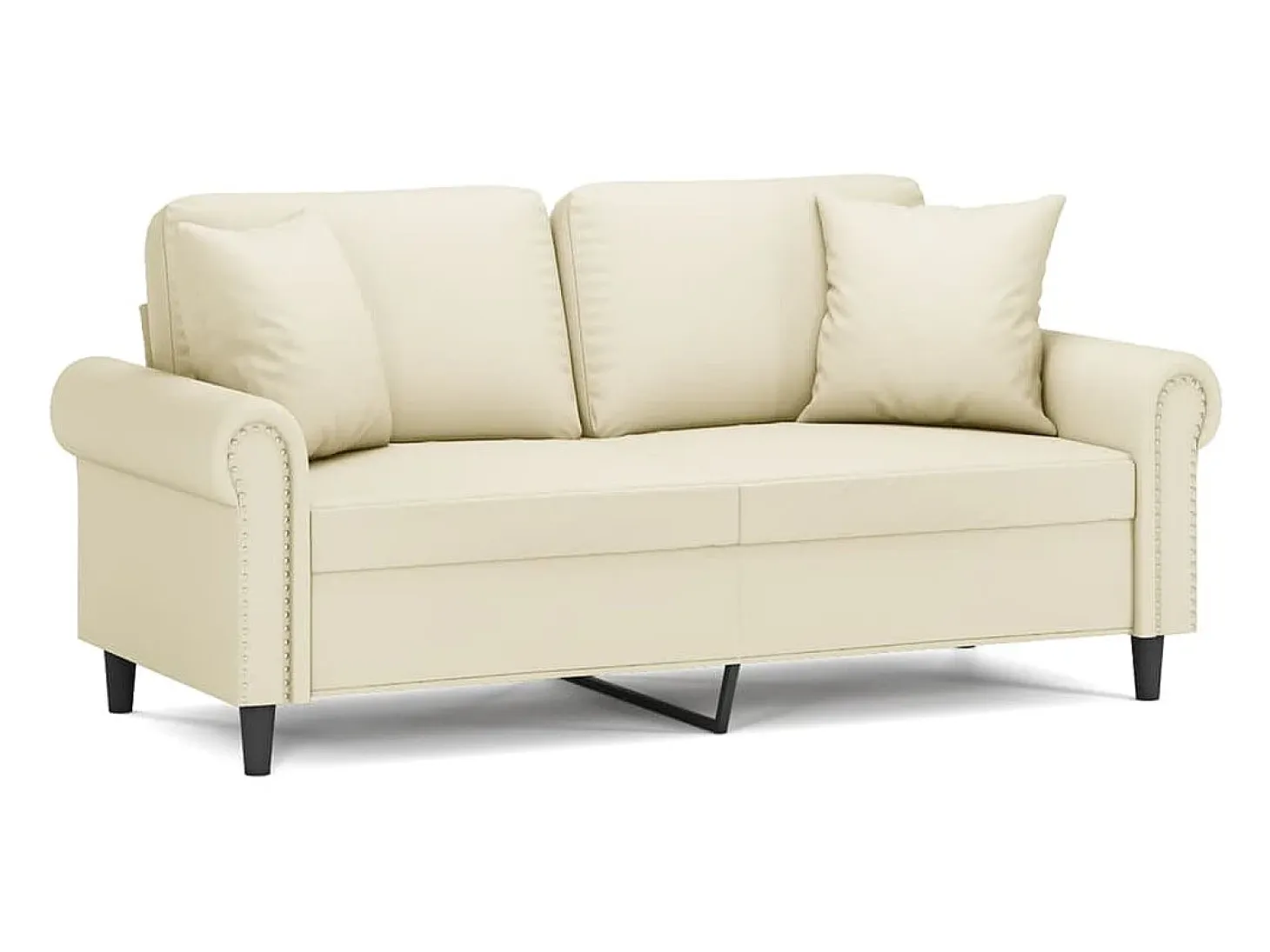 Sofá de 2 plazas con cojines cuero sintético color crema 140 cm