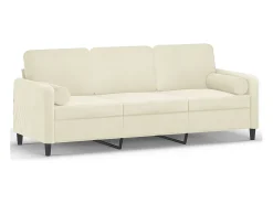 Sofá de 3 plazas con cojines terciopelo color crema 180 cm