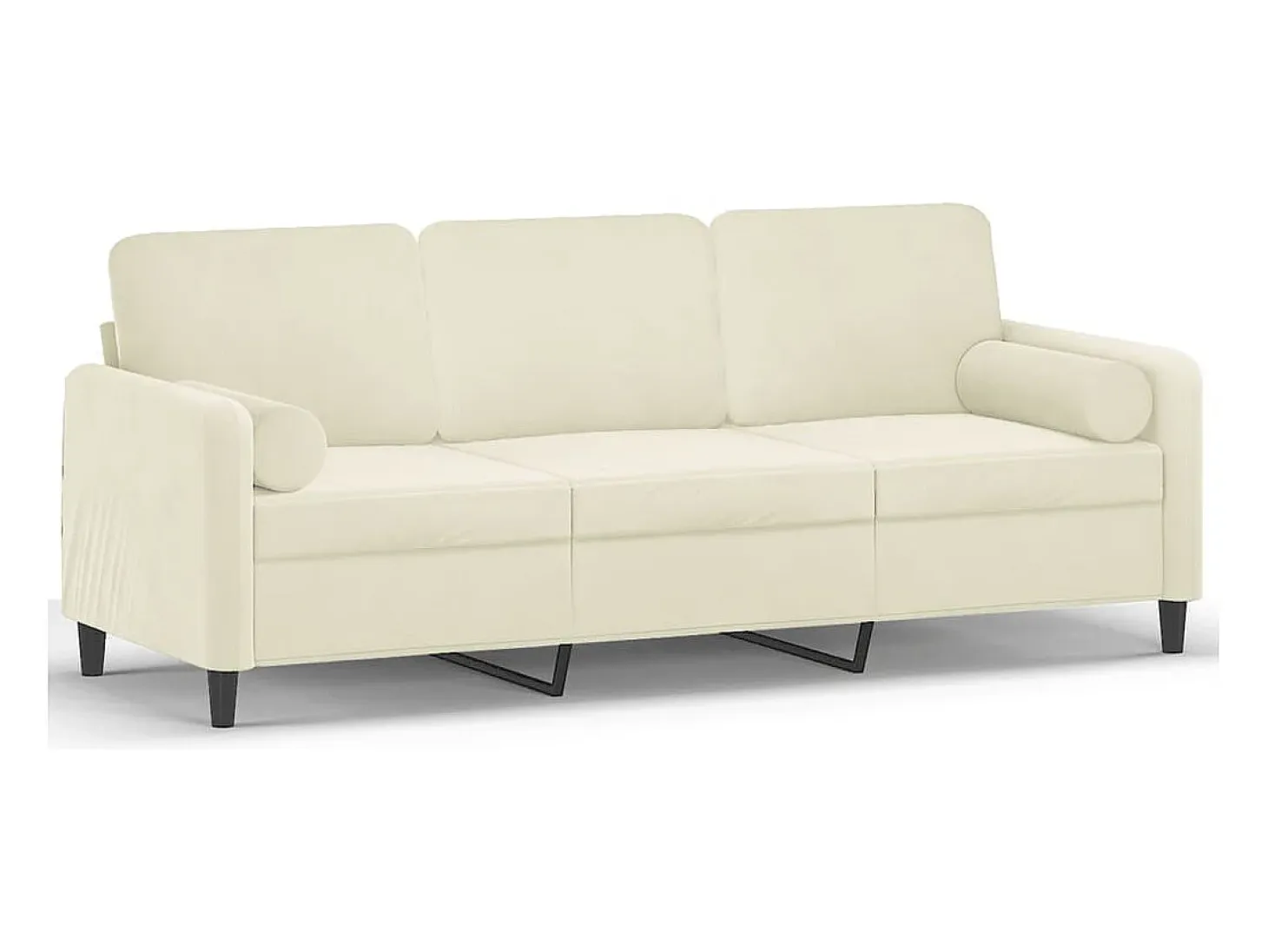 Sofá de 3 plazas con cojines terciopelo color crema 180 cm