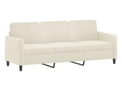 Sofá de 3 plazas con cojines terciopelo color crema 180 cm