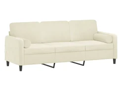 Sofá de 3 plazas con cojines terciopelo color crema 180 cm