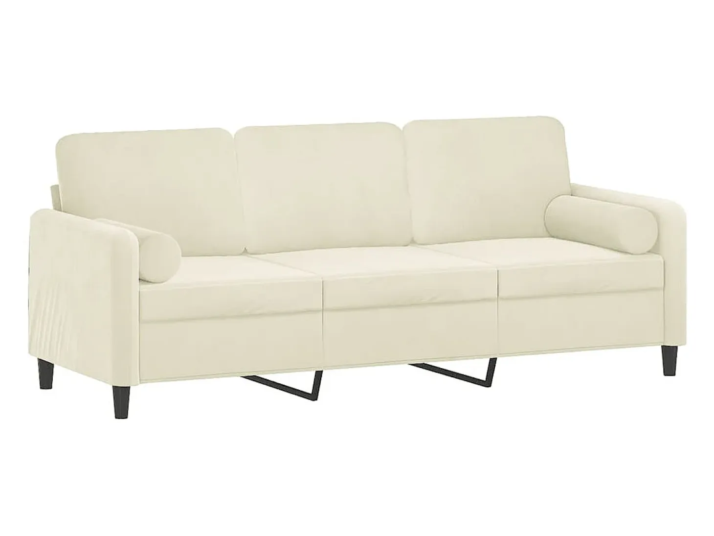 Sofá de 3 plazas con cojines terciopelo color crema 180 cm