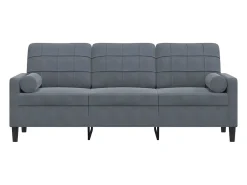 Sofá de 3 plazas con cojines terciopelo gris oscuro 180 cm