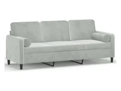 Sofá de 3 plazas con cojines terciopelo gris claro 180 cm