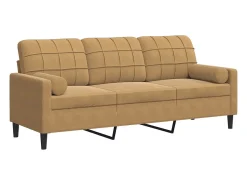 Sofá de 3 plazas con cojines terciopelo marrón 180 cm