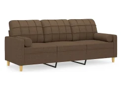 Sofá de 3 plazas con cojines tela marrón 180 cm