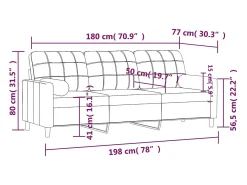 Sofá de 3 plazas con cojines tela marrón 180 cm