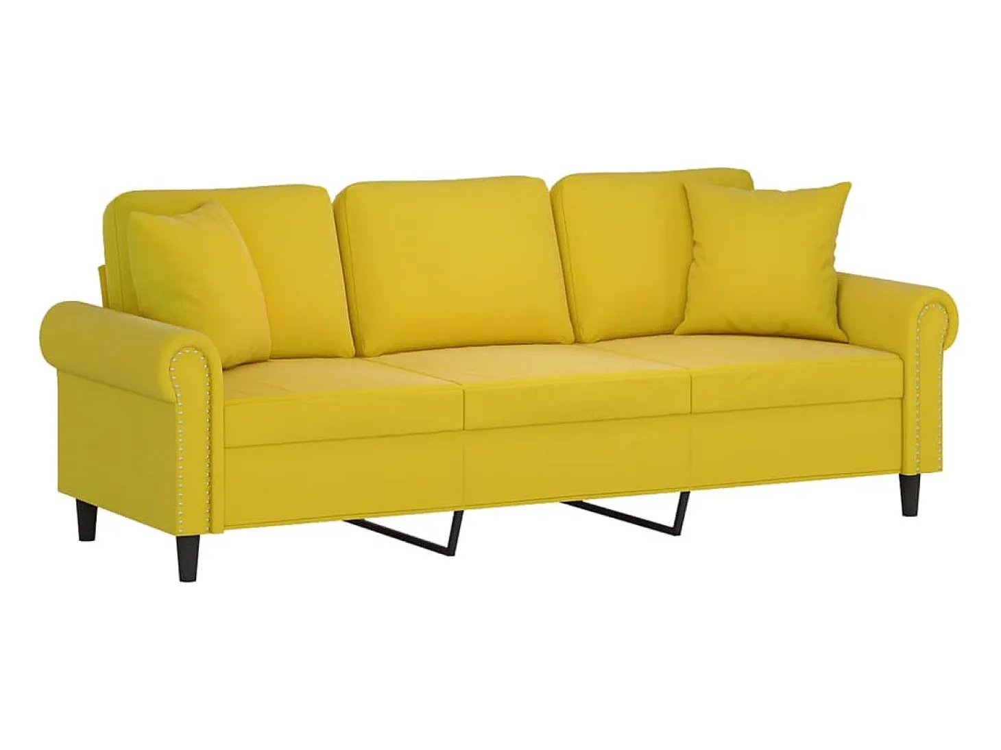 Sofá de 3 plazas con cojines terciopelo amarillo 180 cm