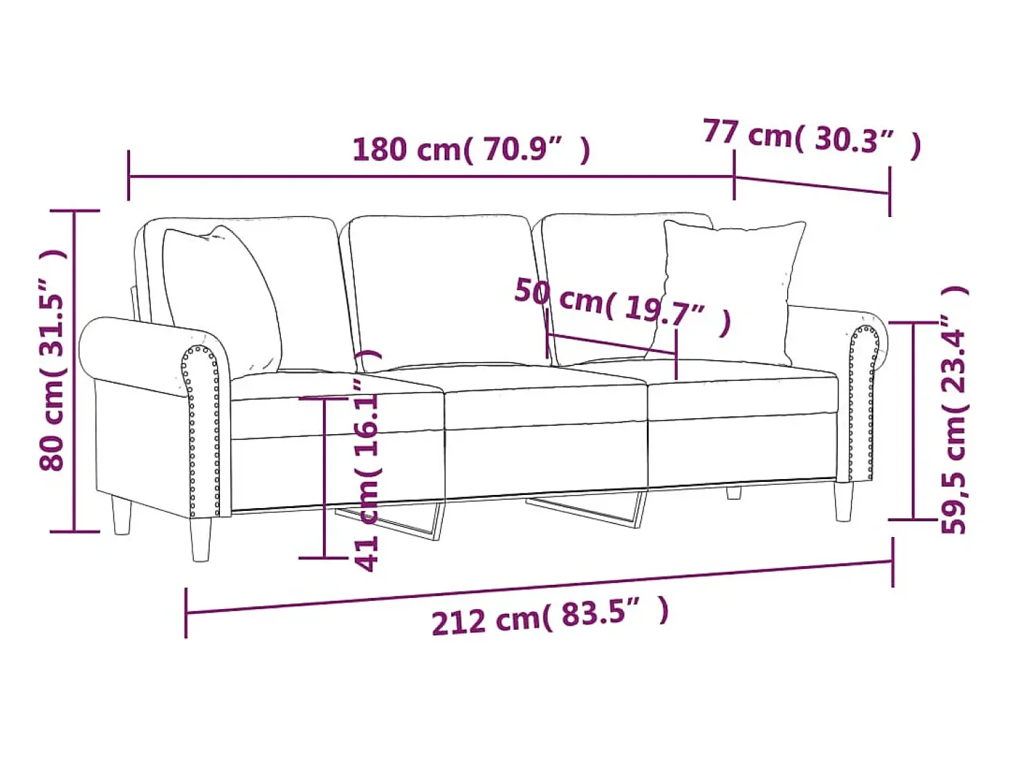 Sofá de 3 plazas con cojines terciopelo amarillo 180 cm