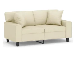 Sofá de 2 plazas con cojines cuero sintético color crema 120 cm