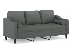 Sofá de 3 plazas con cojines tela gris oscuro 180 cm