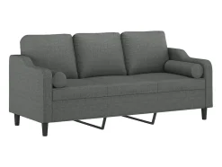 Sofá de 3 plazas con cojines tela gris oscuro 180 cm