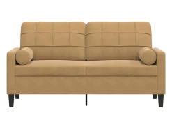 Sofá de 2 plazas con cojines terciopelo marrón 140 cm