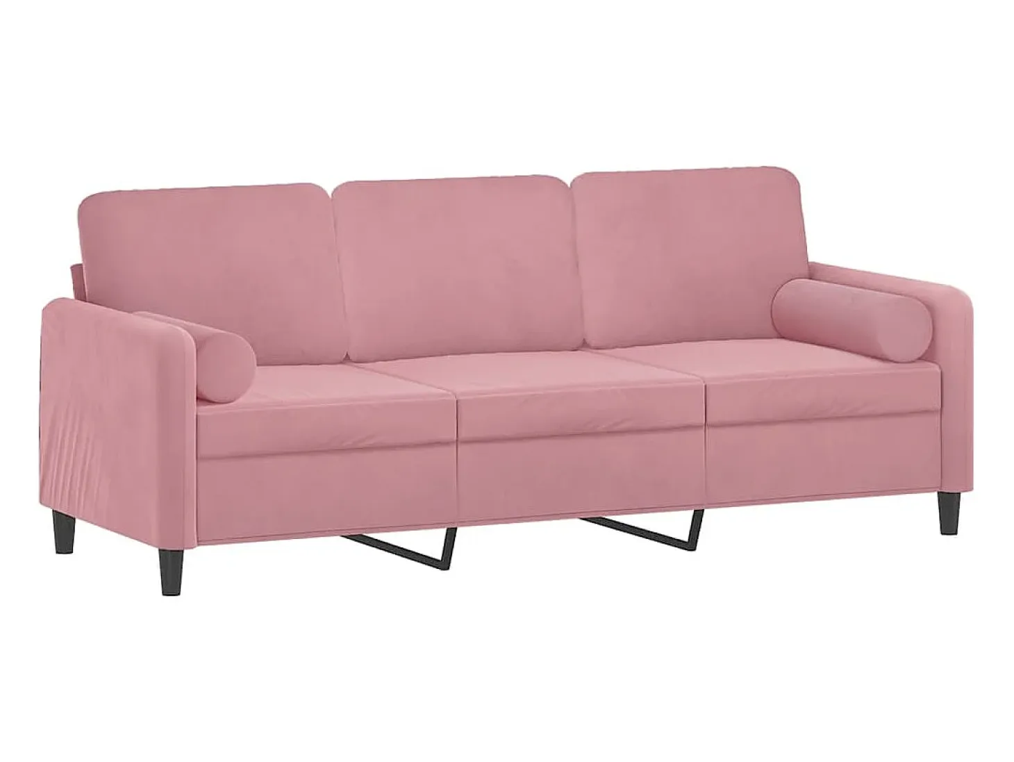 Sofá de 3 plazas con cojines terciopelo rosa 180 cm