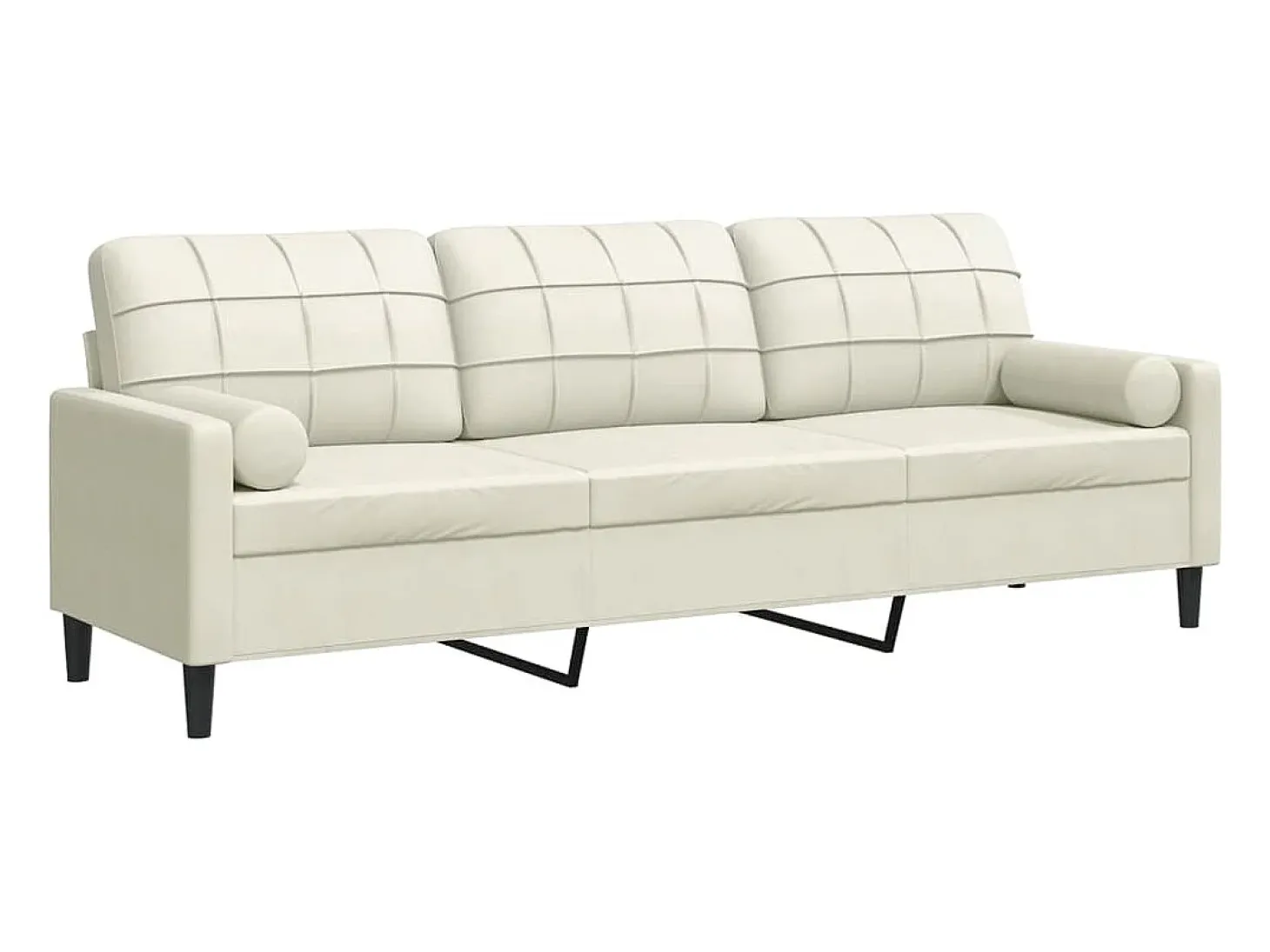 Sofá de 3 plazas con cojines terciopelo color crema 210 cm