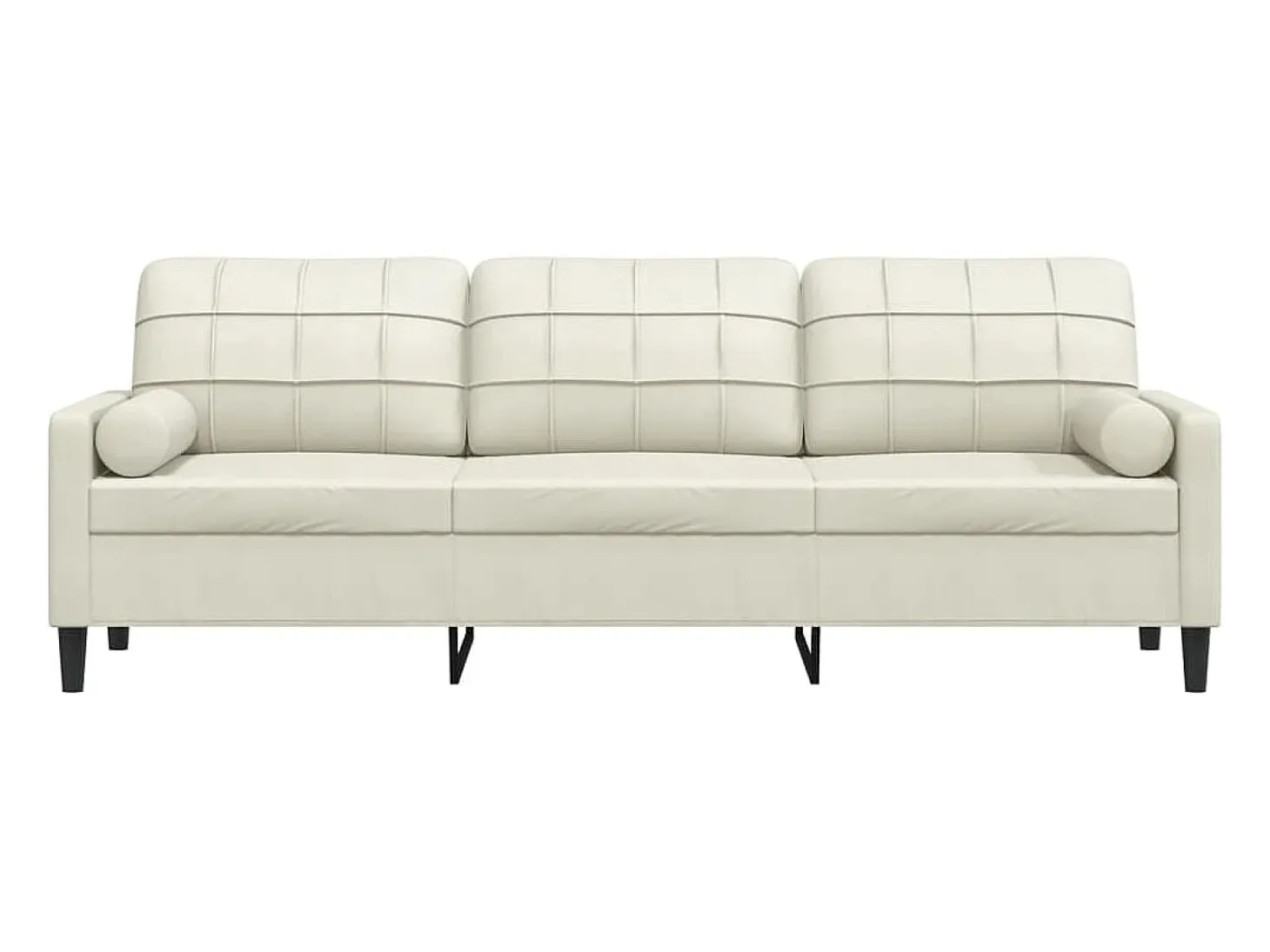 Sofá de 3 plazas con cojines terciopelo color crema 210 cm