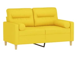 Sofá de 2 plazas con cojines tela amarillo claro 120 cm