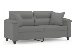 Sofá de 2 plazas con cojines tela microfibra gris oscuro 140 cm