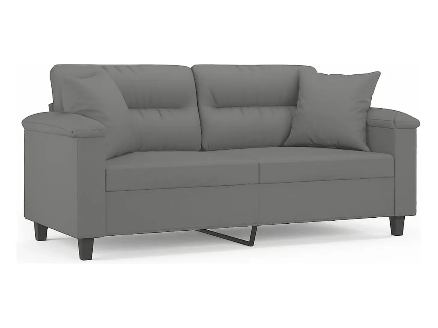 Sofá de 2 plazas con cojines tela microfibra gris oscuro 140 cm