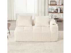 Sofá de 2 plazas con cojín y bolsillo lateral - Pana - Beige