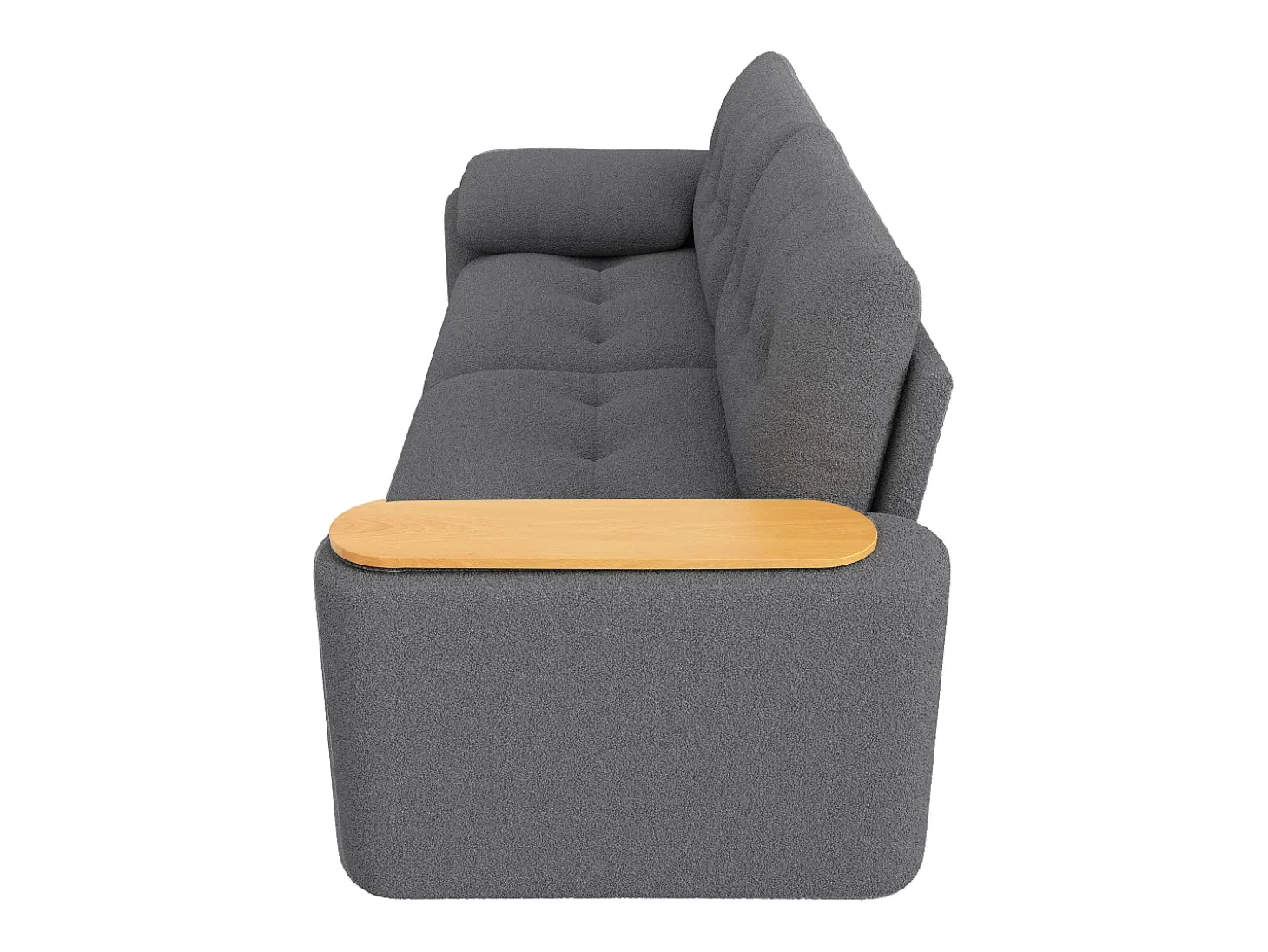 Sofá de 2 plazas con compartimentos de almacenaje y mesa auxiliar - Tela Teddy Gris