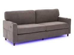 Sofá de 2 plazas con iluminación LED - Sofá recto con portavasos y bolsillos laterales - chenilla gris claro