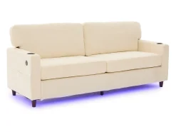Sofá de 2 plazas con iluminación LED - Sofá recto con portavasos y bolsillos laterales - chenilla beige