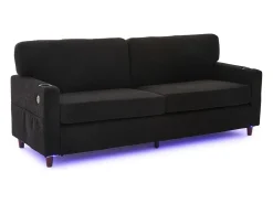 Sofá de 2 plazas con iluminación LED - Sofá recto con portavasos y bolsillos laterales - chenilla negra
