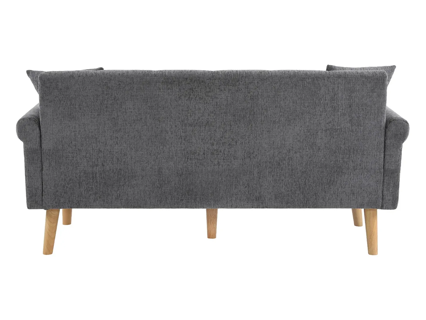 Sofá de 2 plazas con reposabrazos y cojines, chenilla gris, patas de madera - para salón y dormitorio