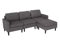 Sofá de 3 plazas con reposabrazos y puff de elegante tejido de salón moderno Steffy - Gris