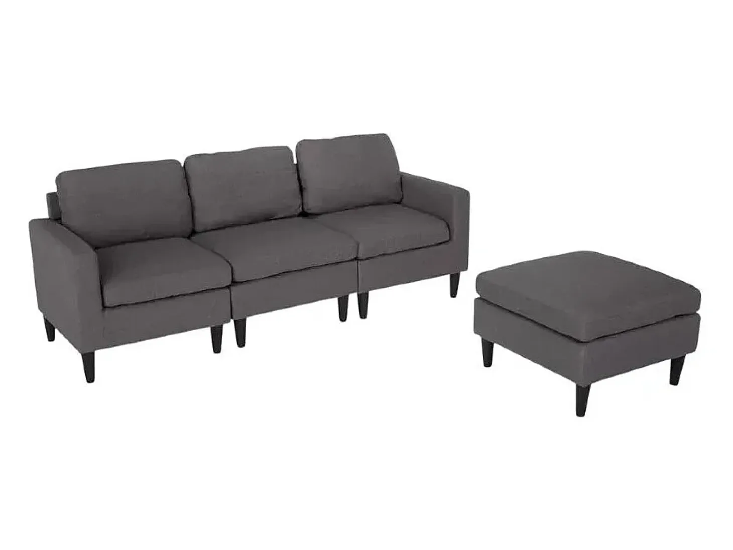 Sofá de 3 plazas con reposabrazos y puff de elegante tejido de salón moderno Steffy - Gris