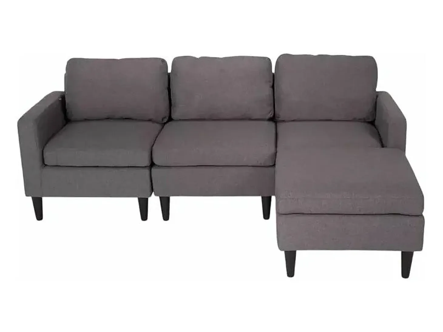 Sofá de 3 plazas con reposabrazos y puff de elegante tejido de salón moderno Steffy - Gris