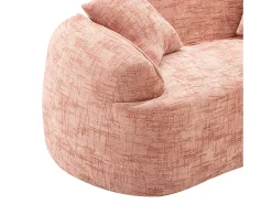Sofá de 2 plazas con reposabrazos y cojines acolchados, diseño curvo - chenilla rosa