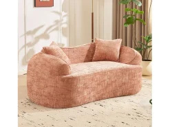 Sofá de 2 plazas con reposabrazos y cojines acolchados, diseño curvo - chenilla rosa