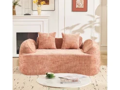 Sofá de 2 plazas con reposabrazos y cojines acolchados, diseño curvo - chenilla rosa