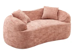 Sofá de 2 plazas con reposabrazos y cojines acolchados, diseño curvo - chenilla rosa